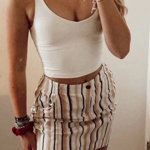 Hollister High Waisted White Striped Jean Skirt